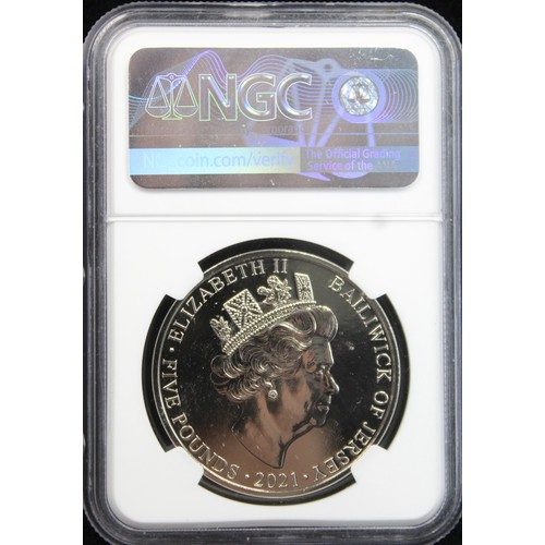 2162 - Jersey 2021 BUNC £5 commemorating the 95th Birthday of HM The Queen. Graded NGC MS69DPL with just on... 