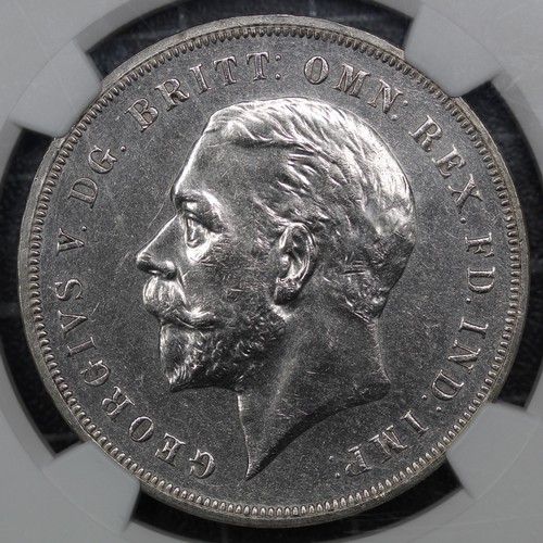 2051 - 1935 Crown, George V. Housed in an NGC holder with a non numeric result of UNC details, cleaned. [ES... 