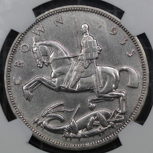 2051 - 1935 Crown, George V. Housed in an NGC holder with a non numeric result of UNC details, cleaned. [ES... 