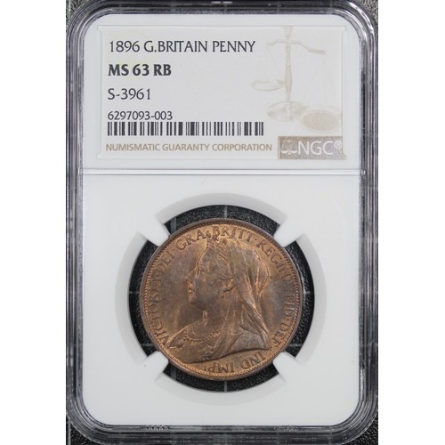 2084 - 1896 Penny, Victoria. Graded NGC MS63RB. 11 teeth date spacing, Gouby BP1896Ac. Lustrous with rich c... 