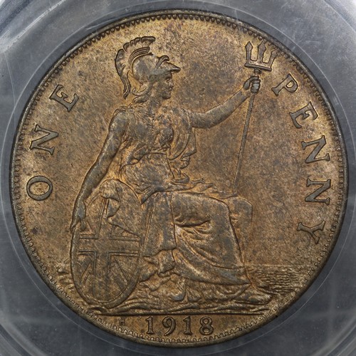 2087 - 1918H Penny, George V. Heaton mint example graded CGS78 with very weak obverse strike. Much original... 