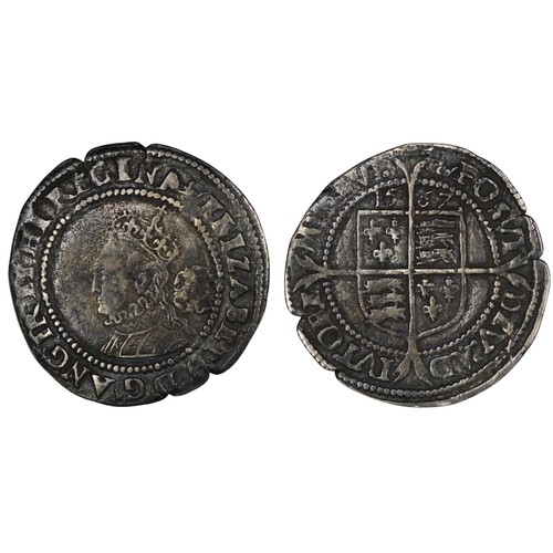 1064 - Elizabeth I (1558-1603) sixpence, mm. coronet, 1587. Sixth issue, legend reading ELIZABETH. Deeply t... 