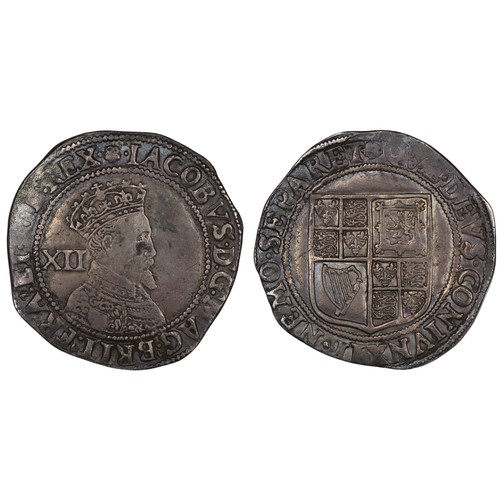 1079 - James I (1603-1625) shilling, mm. rose, c.1605-1606. Second coinage, third bust with beard square cu... 