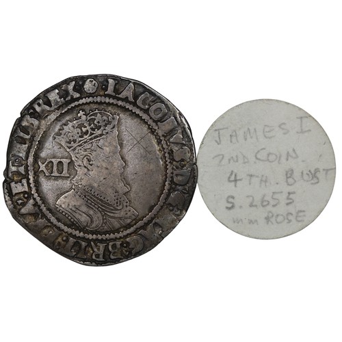 1080 - James I (1603-1625) shilling, mm. rose, c.1605-1606. Second coinage, fourth bust with square beard m... 