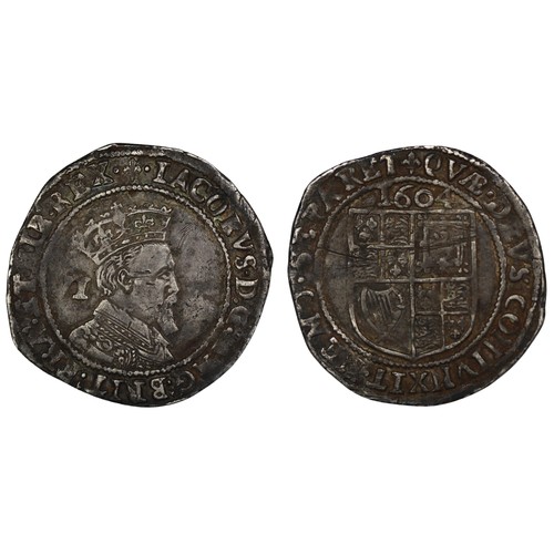 1083 - James I (1603-1625) sixpence, mm. lis, 1604. Second coinage, third bust with beard cut square. Scrat... 