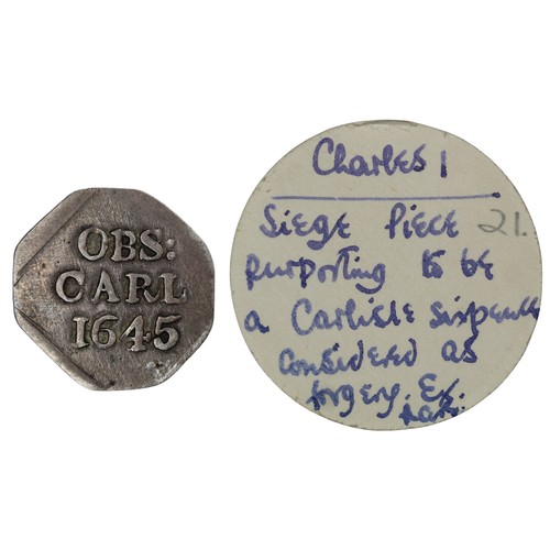 1108 - Charles I coinage of the Civil War 1645-1649. A possibly contemporary siege coin purporting to be a ... 