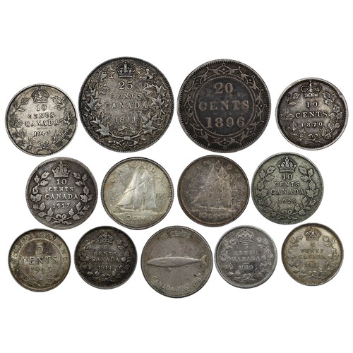 1257 - Coins of Canada & Newfoundland (13) comprising 25 Cents (1911), Newfoundland 20 cents (1896), 10... 