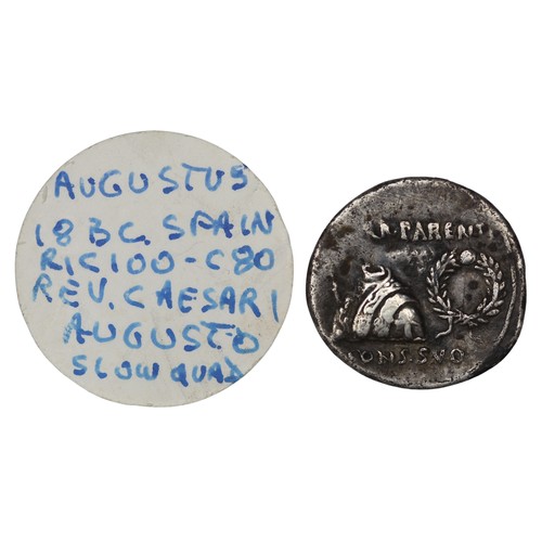 1005 - Octavian Augustus AR denarius c.18BC, Spanish mint possibly Colonia Patricia. Obv. legionary eagle, ... 