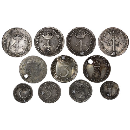 1221 - Maundy oddments (11) with all being holed or with notable flaws. Comprising fourpence (1689, 1699, 1... 