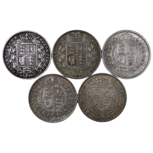 1181 - Halfcrowns (5) all Victoria and comprising 1850, 1877, 1887, 1892 & 1901. Mixed grades, Fair to ... 