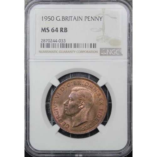 2090 - 1950 Penny, George VI. Key-date issue with a mintage of approx. 240,000 coins. Graded NGC MS64RB wit... 