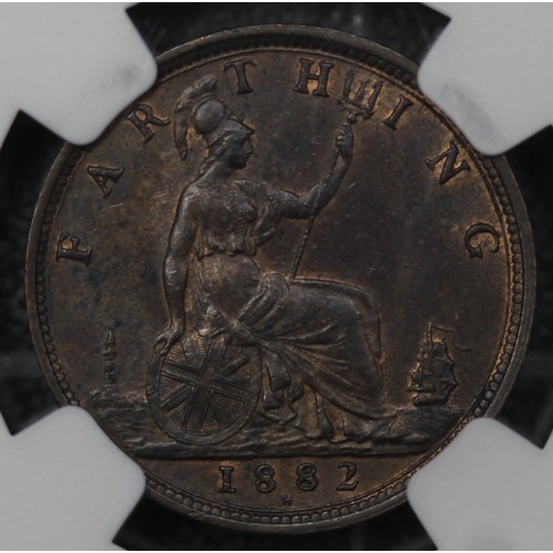 2095 - 1882H Farthing, Victoria. Heaton Mint. Small spot removed at base of bust. Graded NGC MS64BN. Attrac... 