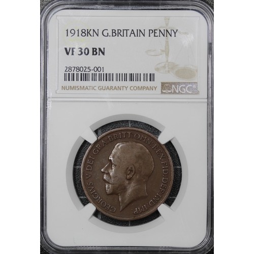 2089 - 1918KN Penny, George V. King's Norton Mint. Graded NGC VF30BN with light milk-chocolate tone. Fine.&... 