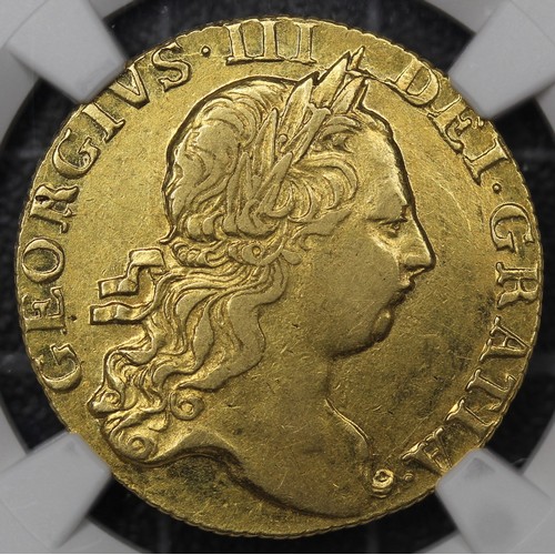 2018 - 1768 Guinea, George III. Graded NGC AU53 with great eye appeal, obv. with third laureate bust. Scarc... 