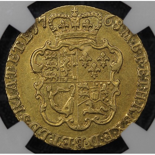 2018 - 1768 Guinea, George III. Graded NGC AU53 with great eye appeal, obv. with third laureate bust. Scarc... 