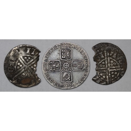 2001 - Henry III pennies (2) and 1758 sixpence, George II. The first pair broken and likely finds judging b... 