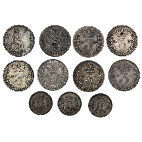 1214 - Silver threepence, groats & threehalfpence (11). Comprising groats (1838, 1842), threepence (183... 