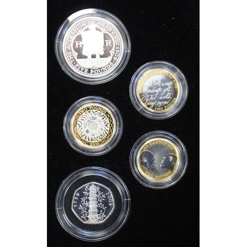 2168 - 2009 Silver proof 12-coin year set including the Kew gardens 50p & Henry VIII £5. A most attract... 