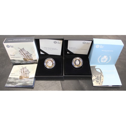 2155 - Silver proof £2 coins (2) comprising 2019 Wedgewood & 2020 Mayflower. Some minor obverse t... 