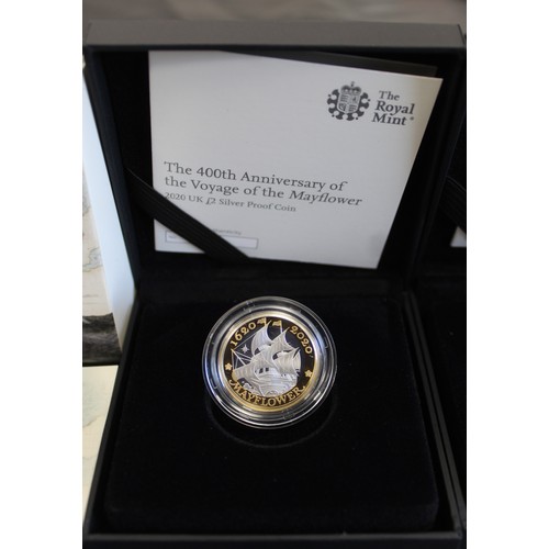 2155 - Silver proof £2 coins (2) comprising 2019 Wedgewood & 2020 Mayflower. Some minor obverse t... 