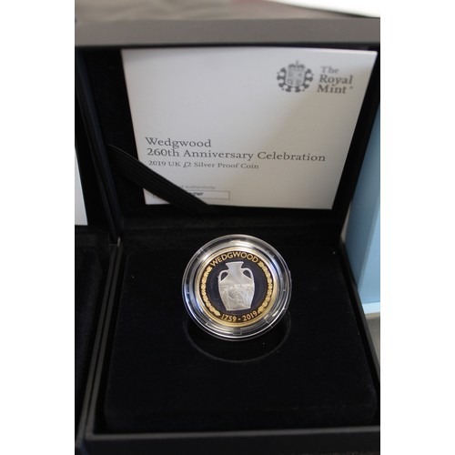 2155 - Silver proof £2 coins (2) comprising 2019 Wedgewood & 2020 Mayflower. Some minor obverse t... 