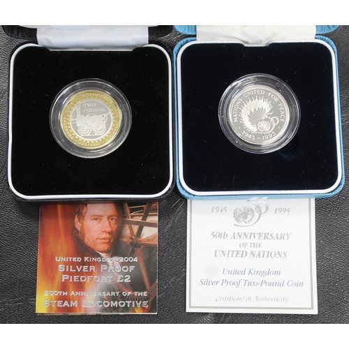 2154 - Silver proof & silver proof piedfort £2 coins (2) comprising 2004 Trevithick piedfort and ... 