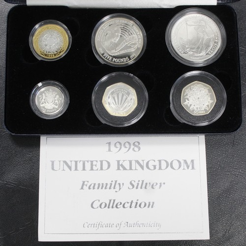 2173 - 1998 Silver proof 6-coin family collection which includes a proof 1998 Britannia. Some soft toning t... 