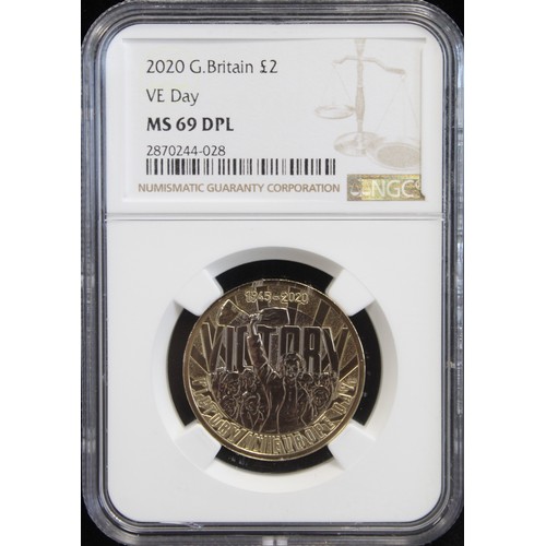 2147 - 2020 BUNC £2 commemorating the 75th anniversary of VE Day. Graded NGC MS69 DPL (deep proof-lik... 