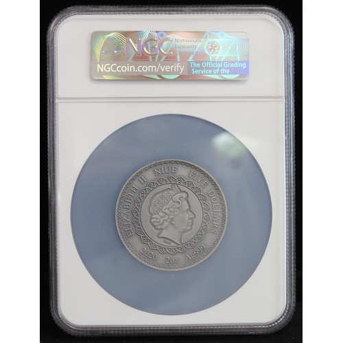 2230 - NIUE 2020 $5 2oz Silver colour issue, Mandala Collection, Owl. Antiqued at the mint and set with blu... 