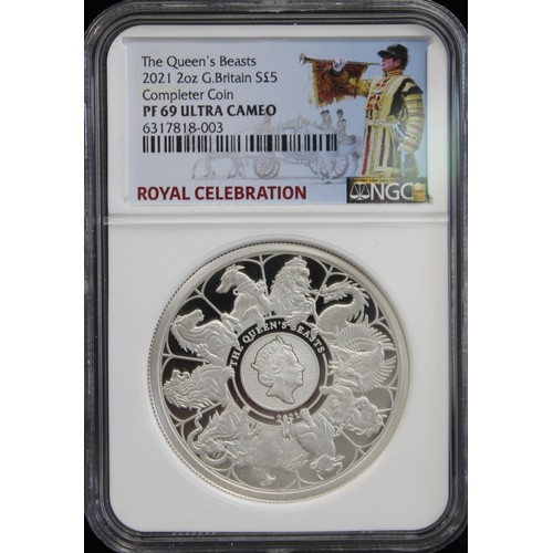 2181 - 2021 2oz silver proof Queen's Beasts Completer. NGC Graded PF69 Ultra Cameo with Royal Celebration l... 