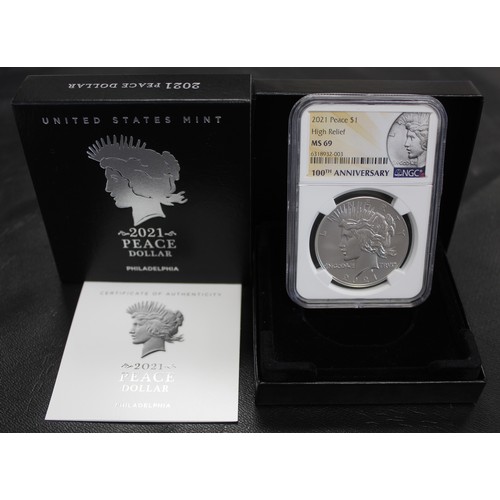 2221 - USA 2021 Peace dollar, high relief, Philadelphia Mint. Struck to celebrate the 100th Anniversary of ... 