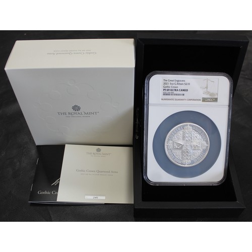 2187 - 2021 Silver proof £10 5oz featuring the Gothic Crown Quartered Arms, part of the Great Engravers Ser... 