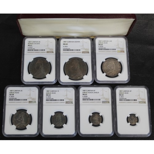 2097 - 1887 Specimen silver year set, crown to threepence, Victoria. All coins graded with NGC, most with d... 