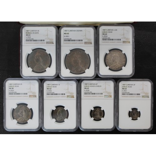 2097 - 1887 Specimen silver year set, crown to threepence, Victoria. All coins graded with NGC, most with d... 