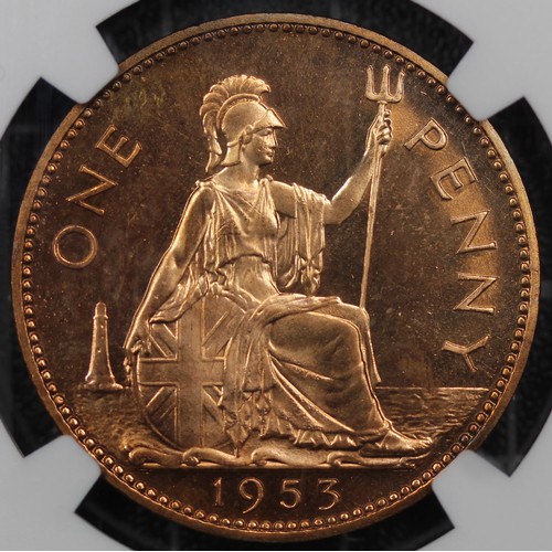 2092 - 1953 Penny, Elizabeth II. Graded NGC PF66RB. Lightly toned in the peripheries otherwise a vibrant an... 