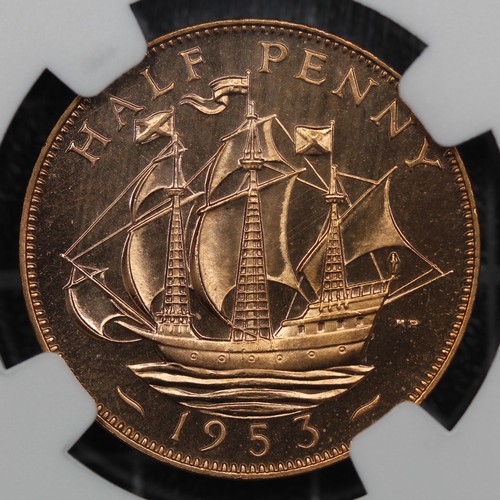 2093 - 1953 Half Penny, Elizabeth II. Graded NGC PF63RD. With no real surface marks we feel this slightly u... 