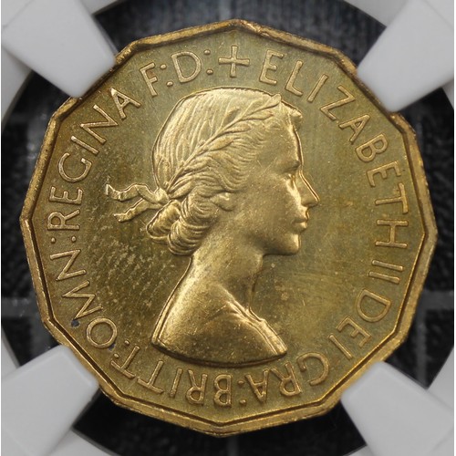 2078 - 1953 Threepence, Elizabeth II. Graded NGC PF64 with some light obverse surface marks. UNC. [Peck 249... 