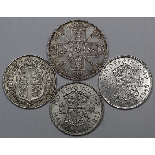 2103 - Mixed pre-decimal silver coins (4) comprising 1887 double florin (Roman I in date, aEF, cleaned), 19... 