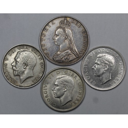 2103 - Mixed pre-decimal silver coins (4) comprising 1887 double florin (Roman I in date, aEF, cleaned), 19... 