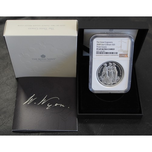 2185 - 2020 Three Graces 2oz Silver £5 coin, part of the Great Engravers series. Graded NGC PF69 Ultra Came... 