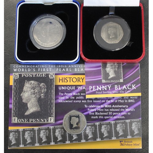 2209 - Gibraltar Titanium/Pearl black issues (3) comprising Silver proof Penny Black 50p, CuNi Diamond fini... 