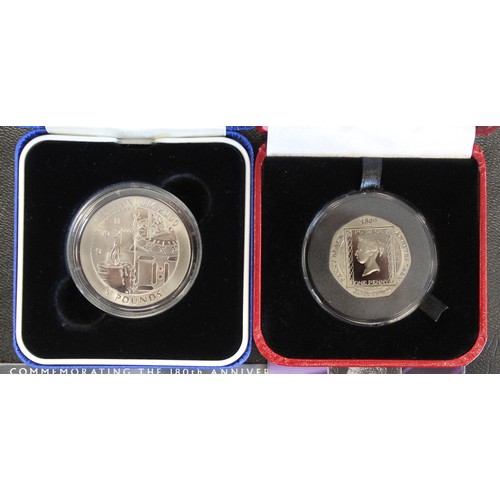 2209 - Gibraltar Titanium/Pearl black issues (3) comprising Silver proof Penny Black 50p, CuNi Diamond fini... 