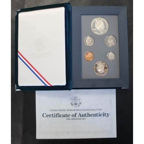 2216 - USA Prestige proof sets (3) comprising 1986 Liberty Set with silver dollar, 1990 Eisenhower Centenni... 