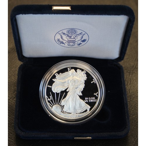 2219 - USA 2007-W Silver proof Eagle $1. A few minor surface marks otherwise as issued. Cased with COA.