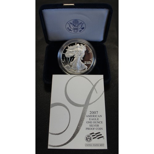 2219 - USA 2007-W Silver proof Eagle $1. A few minor surface marks otherwise as issued. Cased with COA.