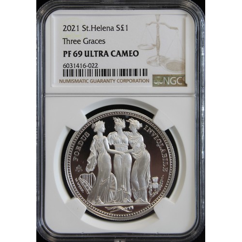 2235 - St. Helena 2021 Silver proof Three Graces. Graded NGC PF69 Ultra Cameo. Struck from 1oz of fine silv... 