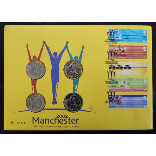 2144 - 2002 Commonwealth Games £2 coin set in PNC/FDC. All as struck (envelope #8776)