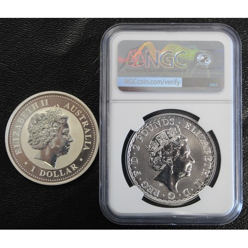 2197 - 2020 Silver Britannia £2 with Radial Sunburst reverse. Graded MS69 and one of under 400 presen... 