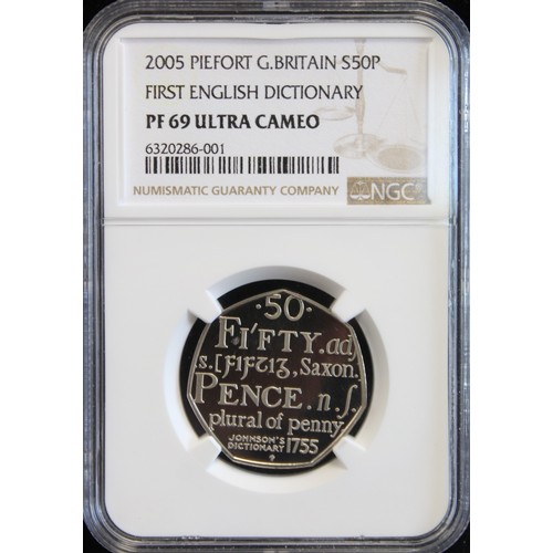 2115 - 2005 Silver piedfort proof 50p commemorating Johnson's Dictionary. Graded NGC PF69 Ultra Cameo and t... 