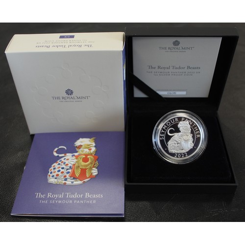 2183 - 2022 Silver Proof 1oz Tudor Beasts Seymour Panther. About as struck with case, COA & outer box.